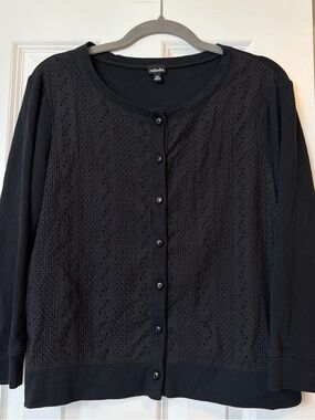 Rafaella Black Eyelet Front Button Cardigan
